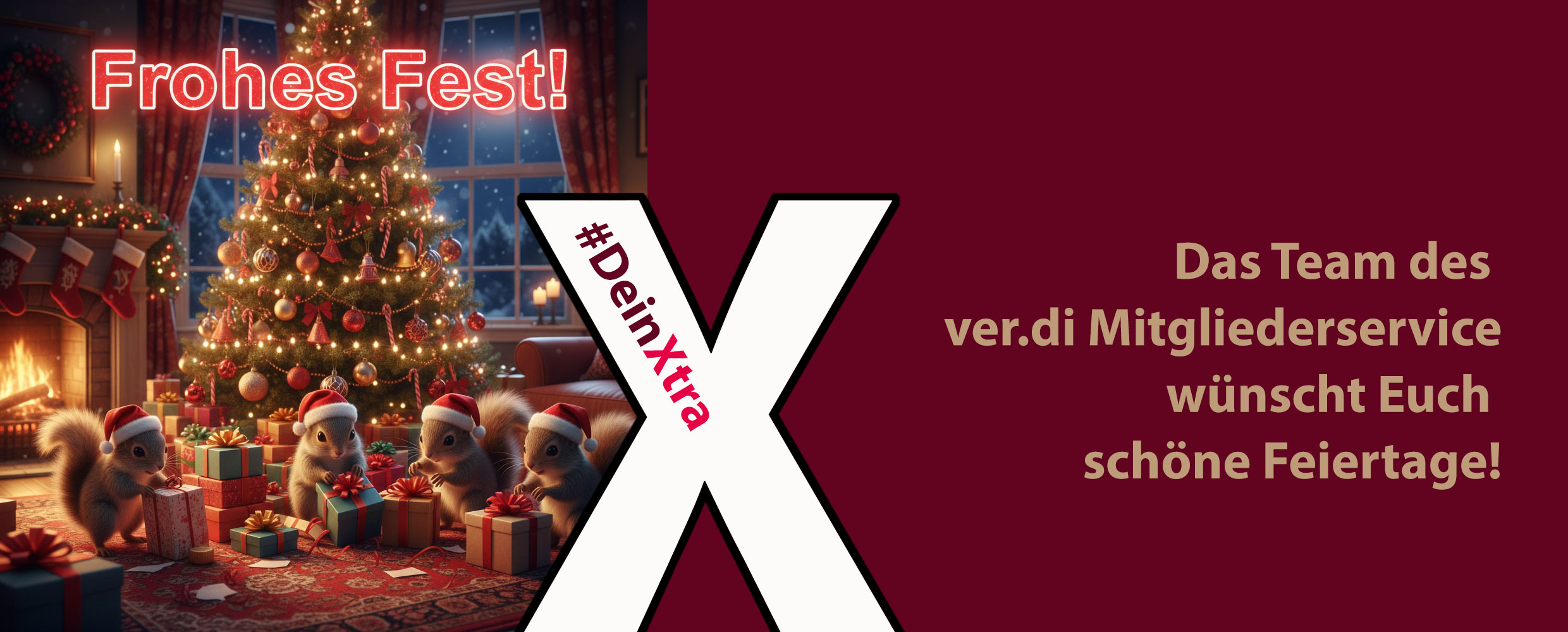 Frohes Fest: Das Team des ver.di Mitgliederservice wünscht Euch schöne Feiertage! Bildnachweis: KI