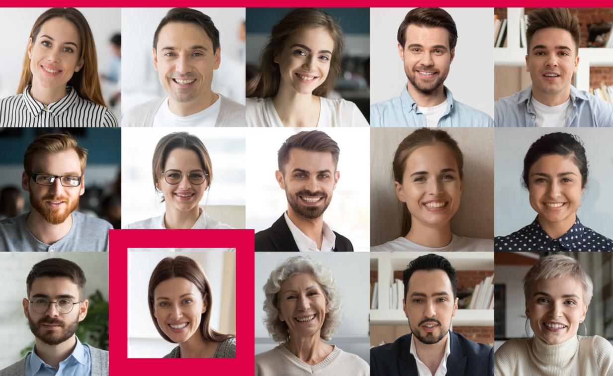© Adobe Stock: fizkes Bild zeigt verschiedene Porträts von Menschen und den Schriftzug: Wir suchen Dich!