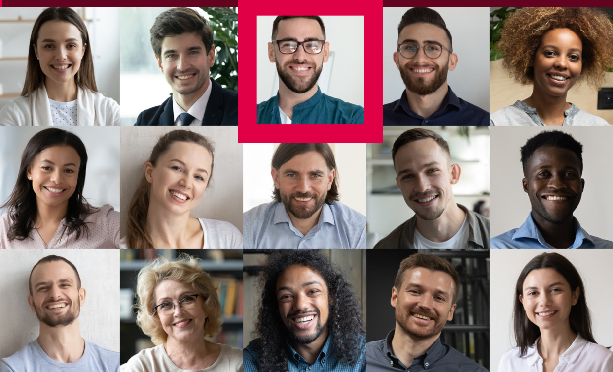 © Adobe Stock: fizkes Bild zeigt verschiedene Porträts von Menschen und den Schriftzug: Wir suchen Dich!