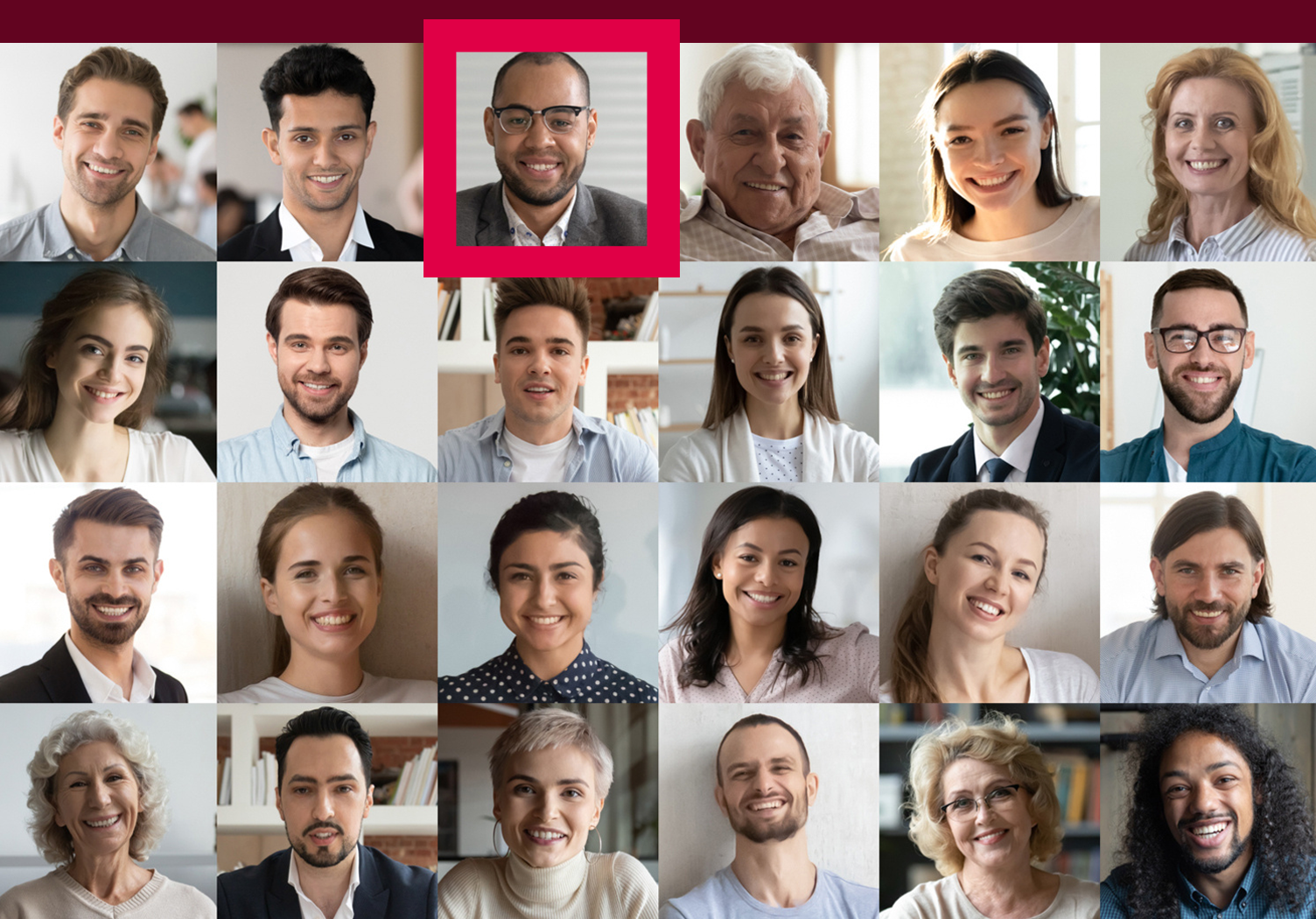 © Adobe Stock: fizkes Bild zeigt verschiedene Porträts von Menschen und den Schriftzug: Wir suchen Dich!